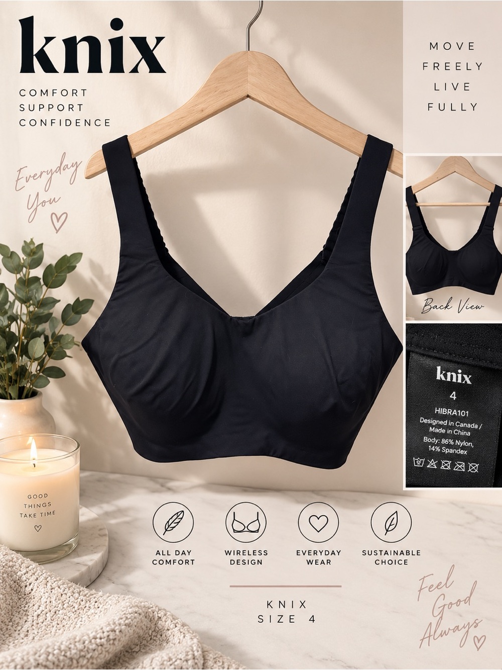 Knix | Black | Size 4 | High Support | Sports Bra | HIBRA101